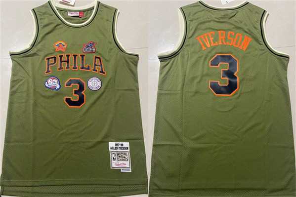 Men%27s Philadelphia 76ers #3 Allen Iverson Green 1997-98 Throwback Stitched basketball Jersey Mixiu->toronto raptors->NBA Jersey